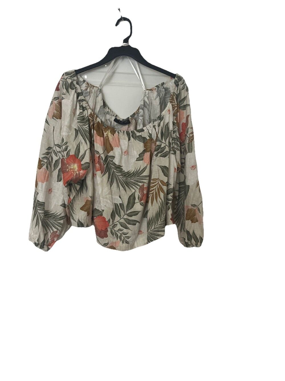 Lane Bryant Linen Blend Tropical Off-The-Shoulder Top Cropped Size 22/24 Hawaii - Picture 2 of 8